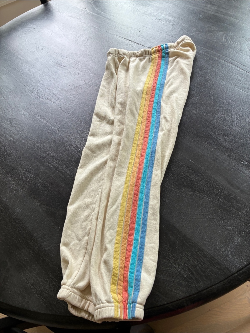 Aviator Nation Cream Joggers with Rainbow Side Stripes - Picture 6 of 6